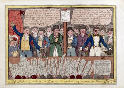 The Freedom on Election or Hunting for Popularity and Plumpers for Maxwell, pub. G. Humphrey, 1818 (håndfarget gravering) av Isaac Robert Cruikshank