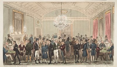 The Great Subscription Room på Brookes, fra The English Spy, pub. 1824 (håndfarget gravering) av Isaac Robert Cruikshank
