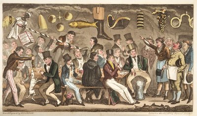 Oppidans Museum, eller Eton Court of Claims ved Christopher, fra The English Spy, publisert London, 1824 av Isaac Robert Cruikshank