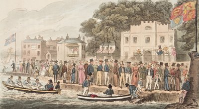 The Promenade at Cowes, fra The English Spy, pub. 1824 (håndfarget gravering) av Isaac Robert Cruikshank