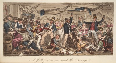 The Return to Port, fra The English Spy, pub. 1824 (håndfarget gravering) av Isaac Robert Cruikshank
