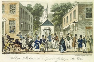 The Royal Wells, Cheltenham, eller Spasmodic Affections for Spa Water, 1825 av Isaac Robert Cruikshank