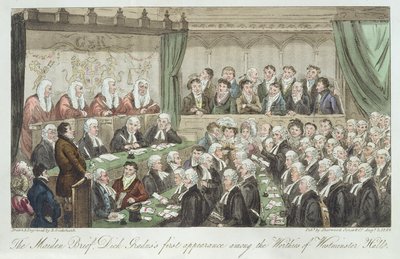 Jomfrubrevet, Dick Gradus første opptreden blant de verdige i Westminster Hall, publisert 1824 av Isaac Robert Cruikshank
