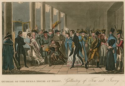Utenfor operahuset; Galanteri av Tom og Jerry av Isaac, Robert and George Cruikshank