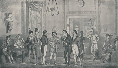 The Green Room på Drury Lane Theatre, 1821, 1920. Kunstnere: Isaac Robert Cruikshank, George Cruikshank. av Isaac, Robert and George Cruikshank