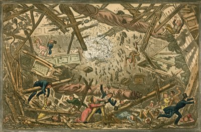 Fallet av New Brunswick Theatre, 28. februar 1828 av Isaac, Robert and George Cruikshank