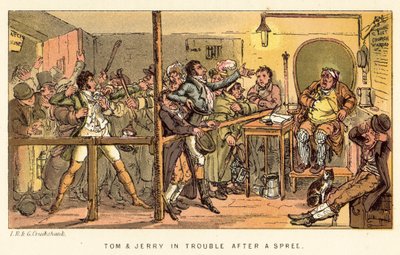 Tom og Jerry i trøbbel etter en tur av Isaac, Robert and George Cruikshank
