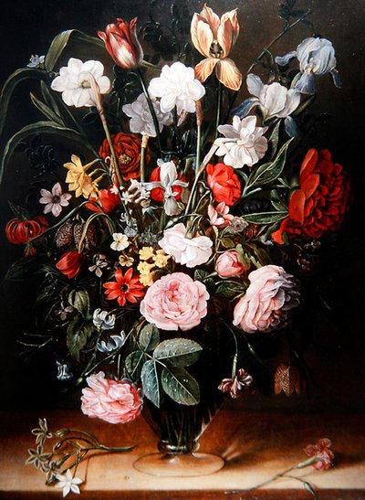 Et stilleben av tulipaner og anemoner (olje på panel) av Isaac Soreau