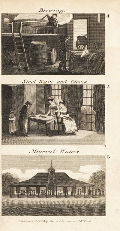 Bryggeri, stålvarer og hansker, og et mineralvannspa i Regency England av Isaac Taylor