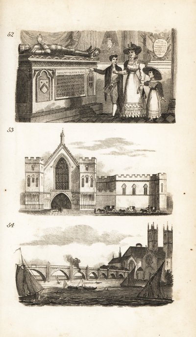 Graver i Westminster Abbey, Westminster Hall og Westminster Bridge av Isaac Taylor