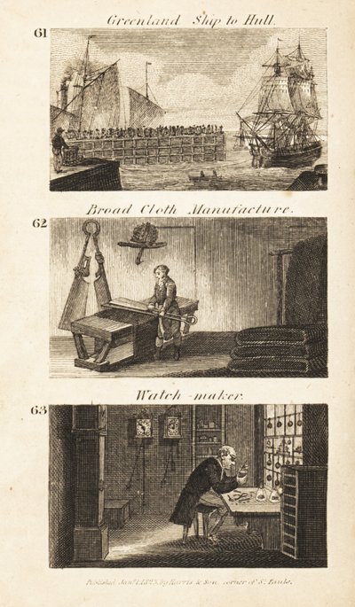 Handler i Regency England: Grønland-skip til Hull, fabrikat av bred stoff og urmaker av Isaac Taylor