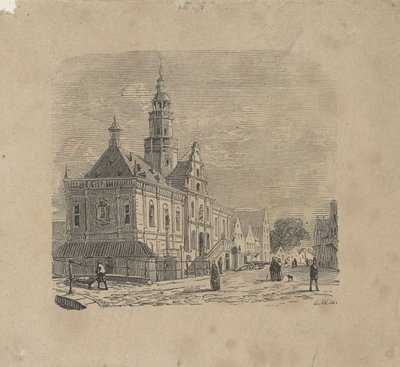 Utsikt over rådhuset i Bolsward av Isaac Weissenbruch