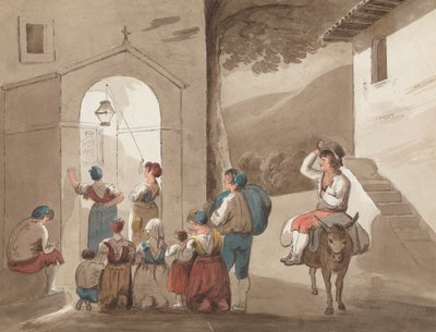 Etter Pinnelli - Gruppe av bønder utenfor en kirke av Isaac Weld