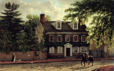 Washingtons residens i Germantown, ca. 1880 (olje på kvernbrett) av Isaac Williams