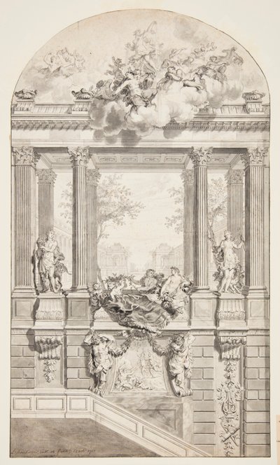 Design for Staircase, Voorst Castle, Haag, Nederland av Isaac de Moucheron