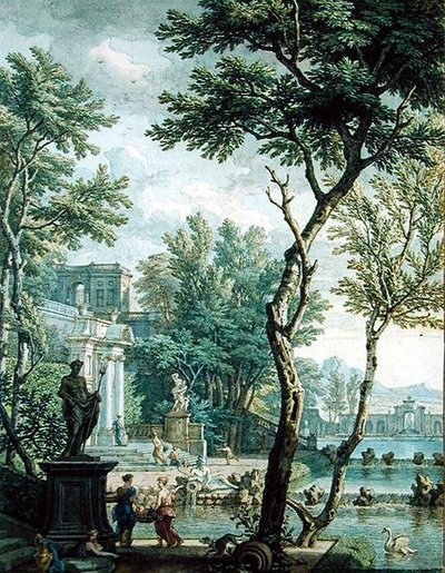 Ideal Palace and Park (penn og brunt blekk og wc på papir) av Isaac de Moucheron