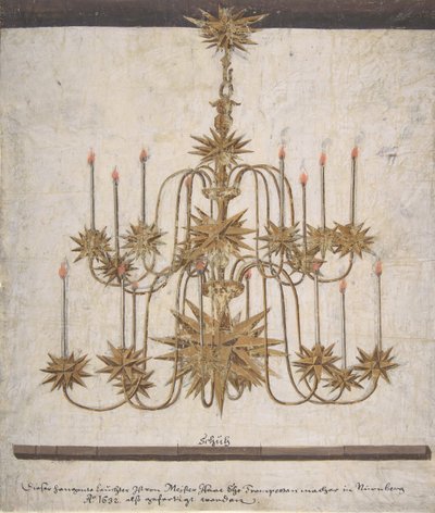Design for en lysekrone med seksten stearinlys, 1632. av Isaak Ehe