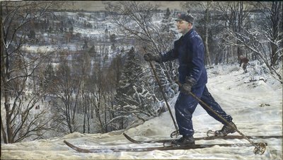 Kliment Voroshilov (1881-1969) skiant - Kliment Voroshilov på skitur - Isaak Izrailevich Brodsky (1884-1939). Olje på lerret av Isaak Israilevich Brodsky