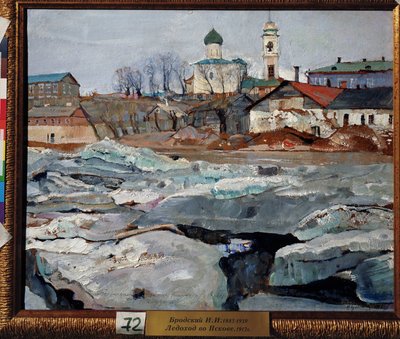 Isdrift i Pskov. Maleri av Isaak Izrailevich Brodsky (Brodsky) (1884-1939). Olje på papp av Isaak Israilevich Brodsky