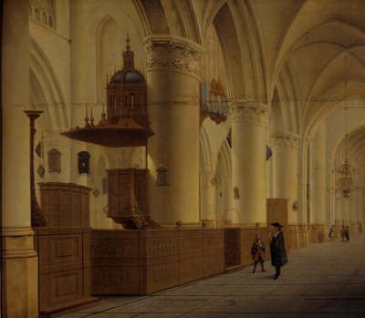 Interiør av St. Bavo i Haarlem (olje på eiketre) av Isaak Nickelen