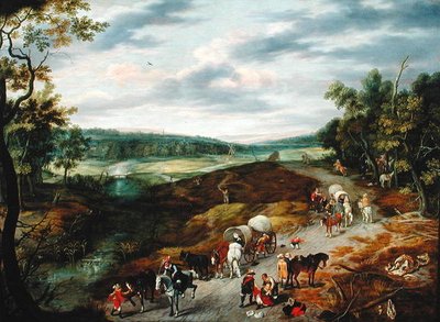 Tyver angriper en konvoi av reisende, 1656 av Isaak van Oosten
