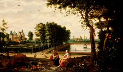 Vertumnus og Pomona (panel) av Isaak van Oosten