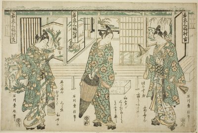 Young Men of Fashion - Et sett med tre (Wakashu sanpukutsui) av Ishikawa Toyonobu