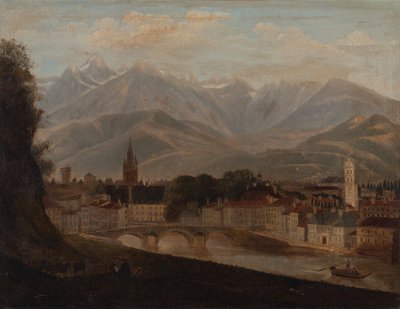 Utsikt over Grenoble, Belledonne-fjellkjeden i bakgrunnen 1831 (Olje på lerret) av Isidore Dagnan