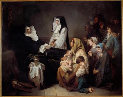 Død av en veldedighetssøster Fattige familier samles nær liket av nonnen. Maleri av Isidore Alexandre Augustin Pils (1813-1875) 1850 Søn. 2,43x3,08 m Paris, musee d