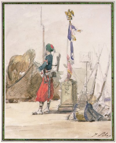 Soldat på vakt (akvarell og blyant) av Isidore Pils