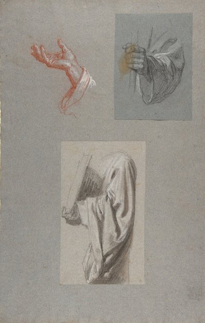 en. Hånd av Saint Remi, f. Hånd av Saint Remi, ca. Draperistudie for Acolyte Holding Book..., 1800-tallet av Isidore Pils