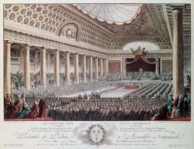 Åpning av generalstatene i Versailles i 1789, gravering av Helmann, den franske revolusjonen, Frankrike av Isidore Stanislas Helman