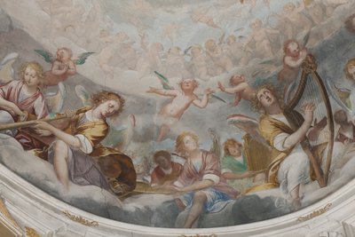 Engler, musikerengler og puttos, detalj av paradis med evig far, ca. 1623-34 (detalj av 3496185) av Isidoro Bianchi