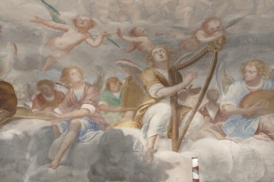 Engler, musikerengler og puttos, detalj av paradis med evig far, ca. 1623-34 (detalj av 3496185) av Isidoro Bianchi
