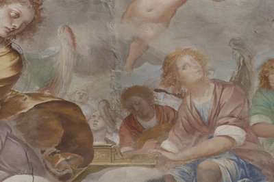 Engler, musikerengler og puttos, detalj av paradis med evig far, ca. 1623-34 (detalj av 3496185) av Isidoro Bianchi