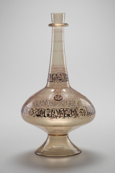 Flaske, bestilt av Dawud, Rasulid Sultan av Yemen, Mamluk-dynastiet, 12961321 (emaljert og forgylt glass) av Islamic School