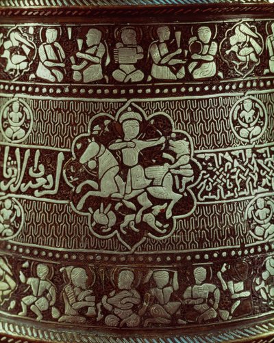 Detalj fra en lampe, fra Egypt, 1282 (kobber og sølv) av Islamic School