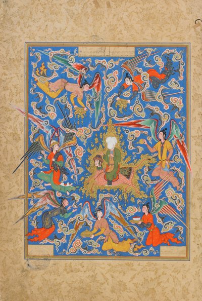 Folio from a Haft Awrang (Seven Thrones) av Jami (d.1492) sannsynligvis Mashad, Khurasan, Iran, Safavid-perioden, 1556-65 (ugjennomsiktig akvarell, blekk og gull på papir av Islamic School