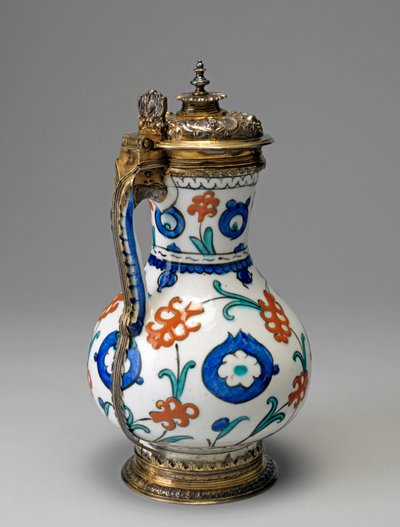 Fritware-kanne, osmansk periode (glasert keramikk med forgylt sølv) av Islamic School