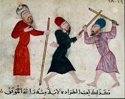 Islamsk kunst: Tegning på pergament fra Fatimid-perioden (10-1000-tallet) - Spill med pinner - Maleri på papyrus - Kairo, Museum for islamsk kunst av Islamic School
