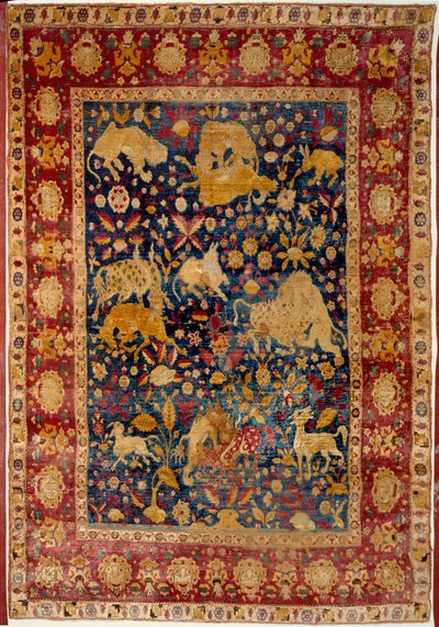 Islamsk kunst: Silketeppe med dyredekorasjon "" Peytel"". Laget i Kashan. Paris fra 1500-tallet, Louvre-museet av Islamic School