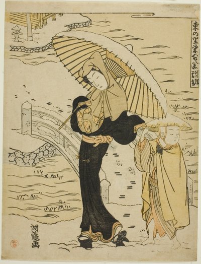 Evening Snow at Ikenohata (Ikenohata bosetsu), fra serien "Evening Snow at Ikenohata" av Isoda Koryusai