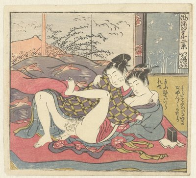 ungt kjærlighetspar Twelve Views of Sophisticated Edo (serietittel) Furyu Edo junikei (serietittel på objekt) av Isoda Koryusai