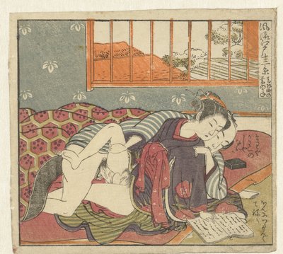 leser kjærlighetspar Twelve Views of Sophisticated Edo (serietittel) Furyu Edo junikei (serietittel på objekt) av Isoda Koryusai