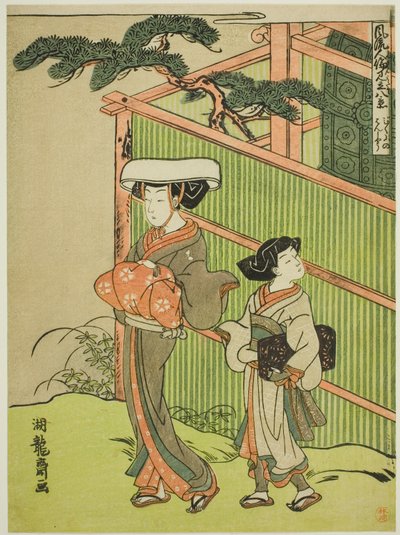 The Evening Bell of the Nun (Bikuni no bansho), fra serien "Eight Views of Fashionable Human Relations (Furyu jinrin mitate hakkei)" av Isoda Koryusai