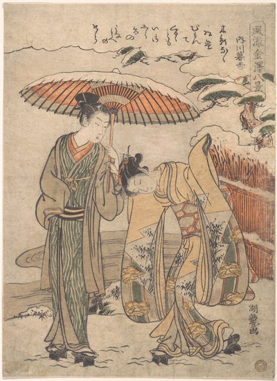 Kveldssnø ved Uchikawa av Isoda Koryusai