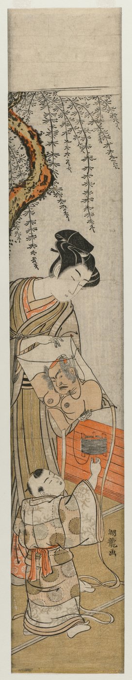 Ung mann og barn med en drage, tidlig på midten av 1770-tallet. av Isoda Koryusai