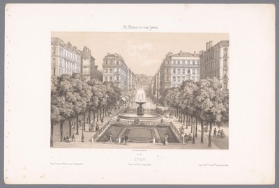 Zicht op de Place en de Rue Impériale te Lyon Lyons. Imperial Square and Street (tittel på objekt) Hedendaags Frankrijk (serietittel) Frankrike i dag (serietittel på objekt) av Isodore Laurent Deroy