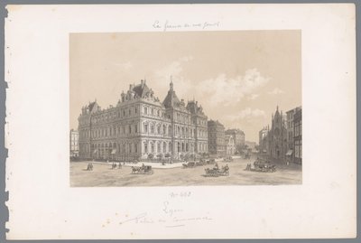 Utsikt over Palais de la Bourse i Lyon Lyons. Palais du Commerce Contemporary France (serietittel) La France de nos jours (serietittel) av Isodore Laurent Deroy