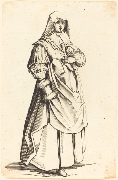 Bourgeoise med muff, mot høyre av Israel Henriet after Jacques Callot
